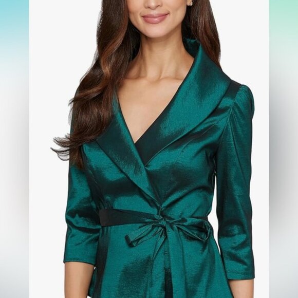 ALEX EVENING WOMENS BLOUSE, TAFFETA, DEEP GREEN, size 1X - Picture 2 of 7